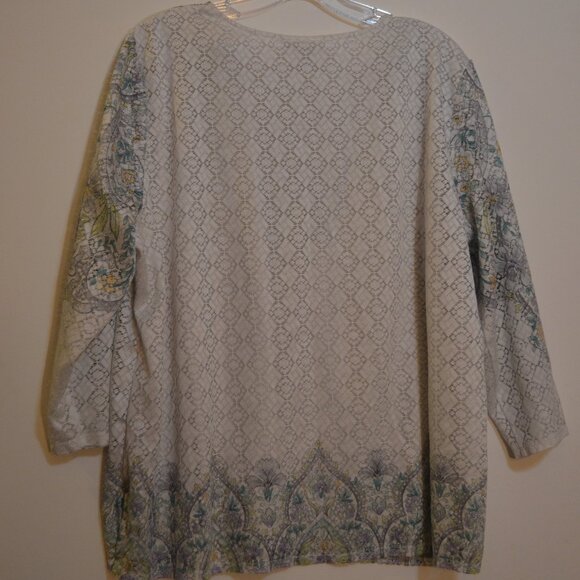 ALFRED DUNNER Polyester woven Light White Green Floral Prints Lining Blouse XL - Picture 8 of 9